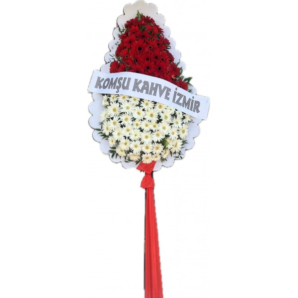 orta boy kırmızı beyaz gerbera çelenk